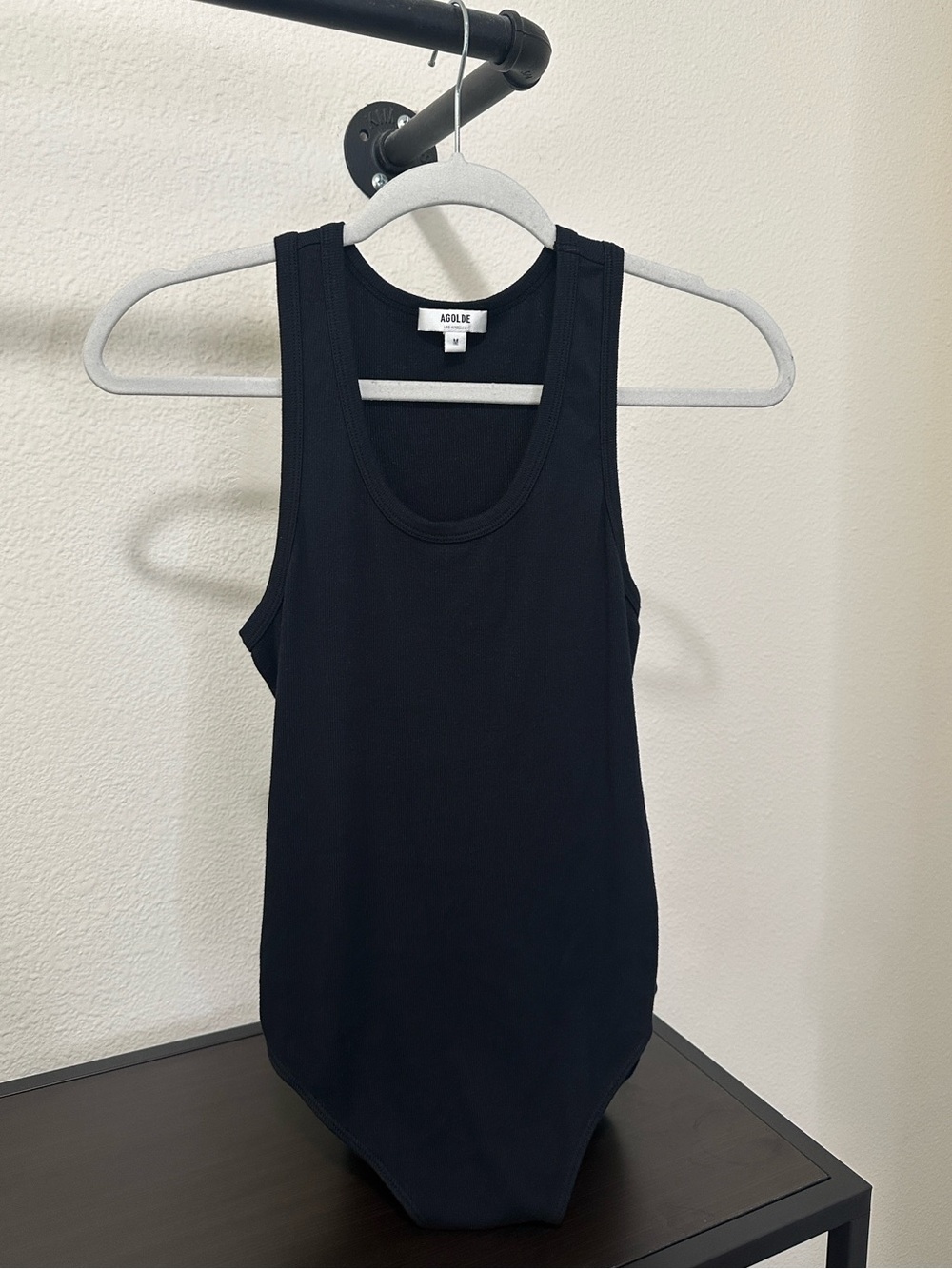 Agolde Black Ribbed Scoop Neck Bodysuit